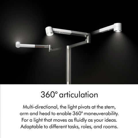 Solarcycle Morph Floor Light CF06 with 360 degree articulation showing multi-directional pivot arms for lighting flexibility.