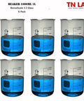 1L Borosilicate Glass Beaker With Graduations 1000ml 6 Pack Low Form Heavy Wall Lab Beaker Set With Pouring Spout