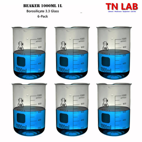 1L Borosilicate Glass Beaker With Graduations 1000ml 6 Pack Low Form Heavy Wall Lab Beaker Set With Pouring Spout
