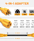 Outdoor 12 Inch 15 Amp To 20 Amp T Blade Extension Cable Waterproof 12AWG SJTW Four In One NEMA 5-15P To 5-15R 5-20R 6-15R 6-20R