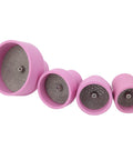 Ceramic Welding Cup Set With No 12 No 14 No 16 No 24 Cups 0.1 Inch Thick Alumina Gas Lens Kit shown in four sizes.