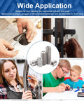 Collage showing multiple uses of M3 X 3mm Flat Cup Point Set Screws, 304 Stainless Steel, for towel racks, door knobs, and more.