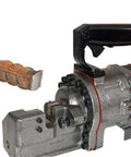 AOXHUGB Handheld Electric Rebar Bender And Cutter close-up with ergonomic grip, showing detail of the hydraulic mechanism and rebar