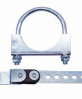 Get These Super Heavy Duty 3 Inch Swivel Exhaust Hangers With Reinforced Saddle U-Bolt Clamps To Securely Mount Your Muffler On Any Universal Tailpipe Setup Without Messy Mods. 3 inch steel exhaust hanger with swivel clamp and rubber strap