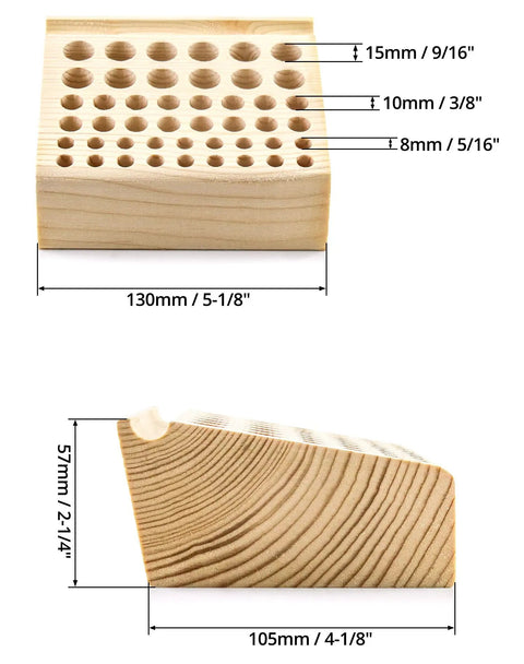 Wooden Leather Craft Tool Holder Rack With 46 Holes Keeps Stamping Punches And Brushes Organized, dimensions shown