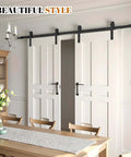 Heavy Duty 8 Ft Double Sliding Barn Door Hardware Kit In Black Carbon Steel With J-Shape Track For Two Doors installed