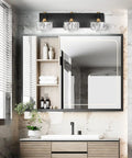 Three Light Crystal Bathroom Vanity Light Fixtures Over Mirror Black Modern Dimmable LED Wall Lights For Bathroom 6000K