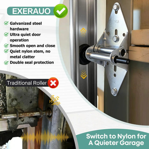 Quiet Full Wrap Nylon Garage Door Roller Kit with Hinges, showing galvanized hardware and nylon rollers for 8 foot doors