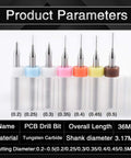 7 Pcs Mini PCB Drill Bit Set 0.2mm To 0.5mm High Speed Steel Spiral Flute Micro Drill Bits display with size labels