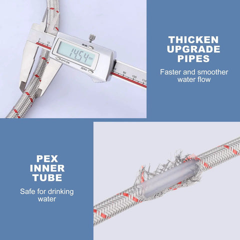 Image showing Built Tough Braided Stainless Steel Faucet Supply Lines Twenty Inch Length with PEX inner tube for safe drinking water.