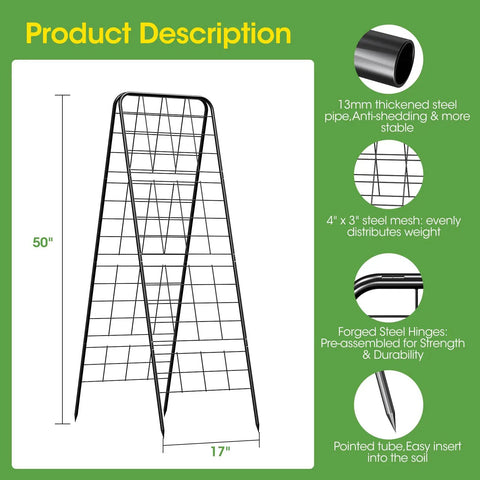 Heavy Duty Cucumber Trellis With Adjustable 17 To 50 Inch A Frame, All Metal Mesh Design, Rust Proof And UV Resistant, Black 1 Piece