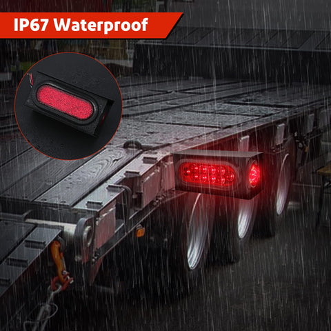 Heavy Duty Steel Trailer Light Kit With 6 Inch Oval Red LED Tail Lights and IP67 waterproof feature in rain on trailer