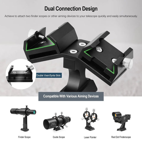 Dual Finder Scope Mount Bracket For Telescopes With Two Finder Bases Aluminum Finderscope Mounting System With Slots No Drilling Required