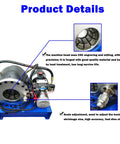 Heavy Duty Electric Hose Crimper With Ten Precision Dies For High Pressure Hydraulic Lines One Quarter To Two Inches 12 Volt 2200 Watt shown with detailed machine head and scale adjustment features.