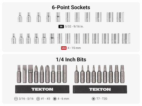 1/4 Inch Drive Socket Set With Flex Head Ratchet For Small Engine Work, 50 Piece Bit And Socket Kit In Case display