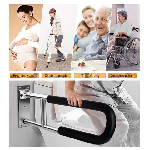 Fold Down Grab Bar 24 Inch Flip Up Handicap Support Wall Mounted Shower Safety Bar With Non Slip Grips for diverse users.