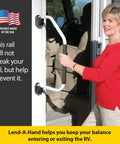 Stay Planted On The Steps Black Foam Grip Assist Rail For Rv Porches And Basement Stairs Heavy Duty Indoor Outdoor Safety Bar with hand gripping rail.