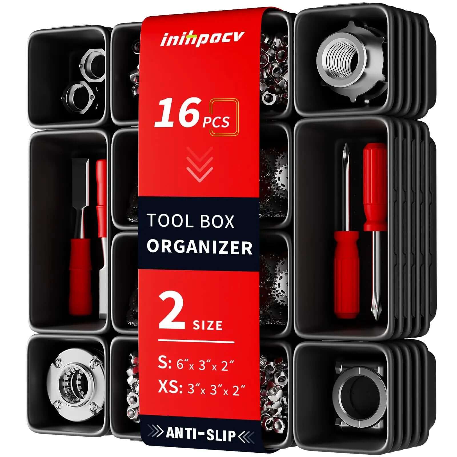 16 Piece Small Parts Tool Box Organizer Trays Set