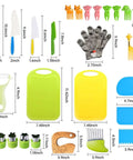 Doiaz Kidz Safe Knife Set for Toddlerz with colorful kid knives, gloves, cutting boards, crinkle cutter and peeler.