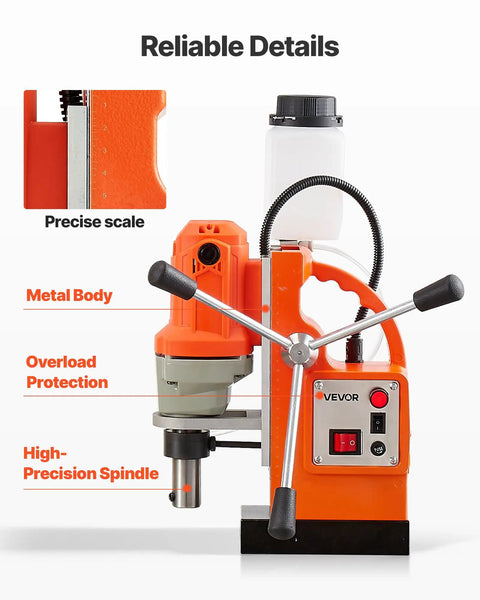 Magnetic Drill Press 1200W For Metalwork With 1.5 Inch Boring Diameter And 900 RPM Weldon Shank Solid Magnetic Hold