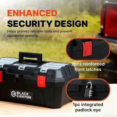 Heavy Duty 17 Inch Stackable Plastic Tool Box Carries 44 Lbs Gritty Polypropylene Shell Reinforced Latches Built Tough As Nails For Trade Pros Diy Makers And Weekend Grinders
