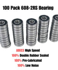 Stacked 100 Pack 608 2RS Ball Bearings 8x22x7mm Sealed Chrome Steel for skateboards and inline skates