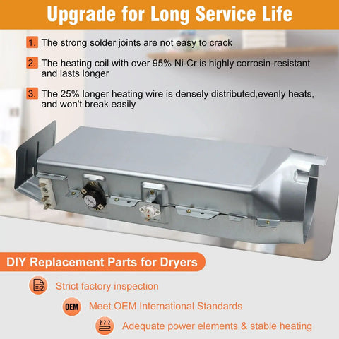 3 Wire Dryer Heating Element Assembly Replacement For Select Dryers, Heavy Duty Plug And Play Coil, DC93-00154A Fits DV45K6500EV A3 DV48J7770EP A2 DV52J8700EP A2 DV45K6200EZ A3 DV50K8600EV A3 And More, Replaces AP5582094 PS4216214 3282568