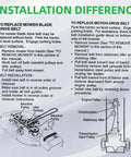 Installation instructions for Deck Belt 5/8 Inch By 106 Inch Replacement Belt For 5 Foot Finish Mowers, diagram and text guide.