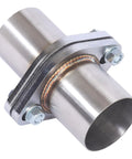 Pro Grade Stainless Steel Exhaust Flange Repair Pipe Kit With Dual Bolt Mount And Tough Sealing Ring showing 1.75 inch ID steel joint.