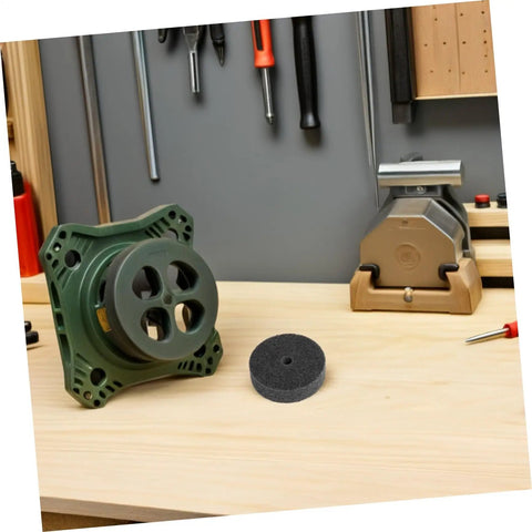 Top Shelf 6pc Nylon Polishing Buffing Wheels With 10mm Hole for polishing and grinding on steel and copper, shown with grinder.