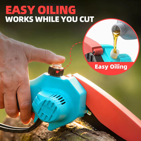Easy oiling feature of the Powerful Brushless 6 Inch Cordless Mini Chainsaw For Quick Yard Cuts with 24V Battery