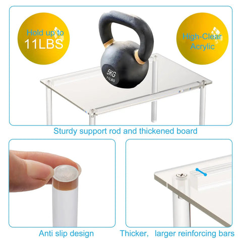 Clear Acrylic Cabinet Organizer And Kitchen Countertop Spice Rack Slick Multi Tier Shelf Riser with weight capacity and anti-slip design.
