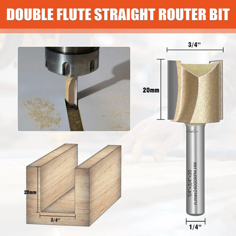 Killer Straight Router Bit Featuring 1/4 Inch Shank And 3/4 Inch Cutting Diameter for precise grooving and trimming in woodworking.