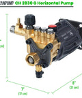 Beefed Up Axial Cam Replacement Pump For Residential Pressure Washers 2800 PSI At Three GPM Three Quarters Inch Horizontal Gas Shaft