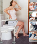 Heavy Duty Toilet Safety Frame With Suction Cups and Anti Slip Handrails No Tool Installation Adjustable Height and Width in use