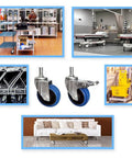 Heavy Duty Caster Wheels With Top Plate Swivel And Brakes, shown with furniture, hospital, carts, and cleaning equipment