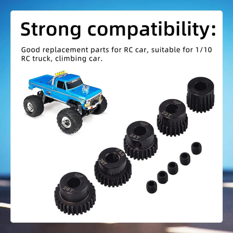 Power Packed 48DP Pinion Gear Set For 1 To 10 RC Cars Five Hardened Steel Gears 20T 22T 24T 26T 28T With 5mm Holes And M4 Screws