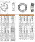 Heavy Duty 304 Stainless Steel Split Shaft Collar With H7 Bore 7/8 Inch Outer Diameter 1-5/8 Inch Thickness 1/2 Inch Linear Rail Stop Collar For Precise Shaft Positioning In Industrial Machines, shown with dimensions table