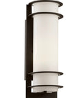 Zephyr Outdoor Wall Lantern in Black Finish with White Frost Glass Shade, rugged metal frame, for front porch and patio use