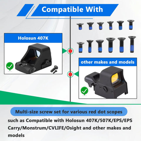 Must Have Multi Size Red Dot Screw Kit 60 Piece Set With M3, M3.5, M4, 4-40 And 6-32 Screws, wide compatibility display