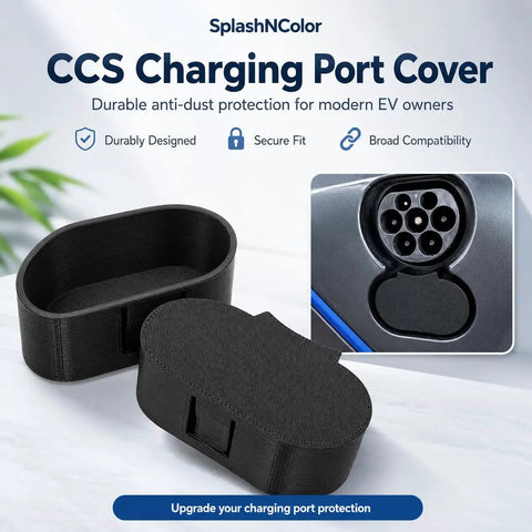Bulletproof Ccs Charging Port Cover For Tesla Model 3 And Fisker Ocean, durable black plastic cap for EV charging protection.