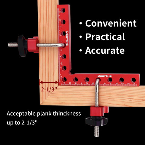 90 Degree Positioning Squares Right Angle Clamps 5.5 Inch By 5.5 Inch Aluminum Alloy L Type Corner Clamping Tool with wood joint