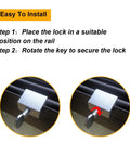 15 Pack Sliding Window Locks With Keys, Easy Install No Tools Needed, showing installation steps on an aluminum window rail.