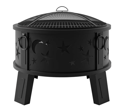 26 Inch Outdoor Fire Pit With Grill, Mesh Spark Screen And Poker, Rust Resistant Powder Coated Steel, 4 Leg Stable Design
