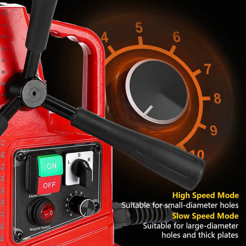 Control panel and speed dial of Heavy Duty Industrial Mag Drill Press 1300W Copper Motor for precise hole making.
