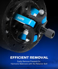 Close-up of Harmonic Balancer Puller Kit With Adjustable 3 Jaw Puller Set in blue for Chevy GM Ford Chrysler Cadillac removal