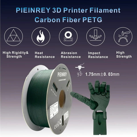 Badass PETG Carbon Fiber Filament 1.75Mm 1Kg Spool Bright Emerald Green for FDM 3D Printers with printed hand model