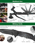 Ultimate Emergency Survival Kit And First Aid Kit With 142 Pieces Gear And Supplies, MOLLE Pouch, multitool axe and knife details