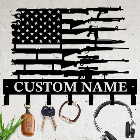 Personalized Black Iron Gun Hook Wall Key Rack And Coat Hanger Heavy Duty Cast Iron Wall Decor with customization.