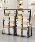 Rock Solid Double Sided Scarf Rack 8 Tier Pants And Belt Organizer Floor Stand showcasing colorful scarves in a stylish retail setup.